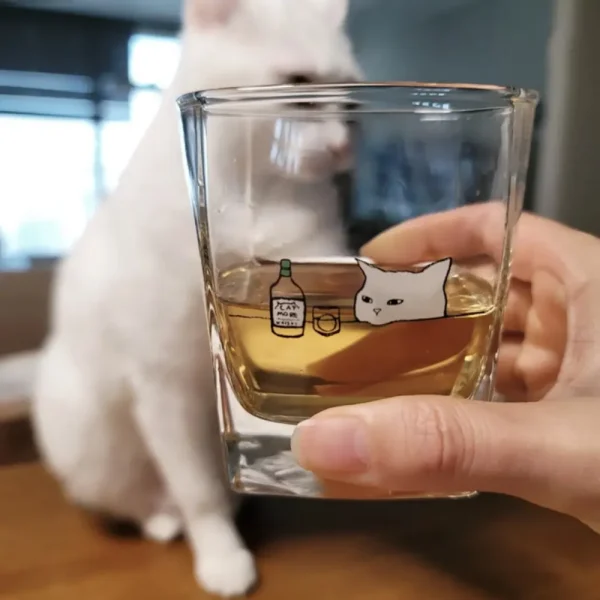 Cartoon Creative Pet Pattern Glass Tumbler Cat Whiskey Glass