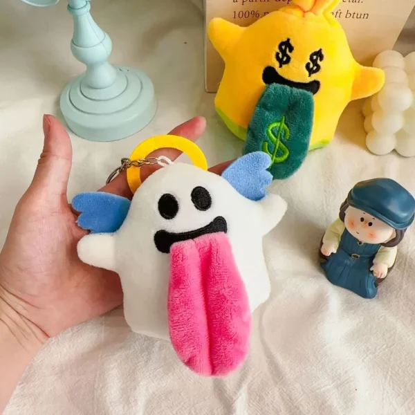 FLCDKC000004-0009-02 Creative Cute Ghost Plush Keychain with Tongue-Out Design