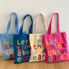 FLCBTS000002-0007-01 Earth-Themed Slogan Canvas Tote Bag Casual Shoulder Bag