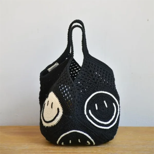 Smiley Face Handwoven Tote Bag