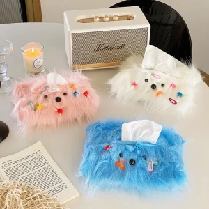 Creative Colorful Fluffy Dog Tissue Box Cute Home Decor