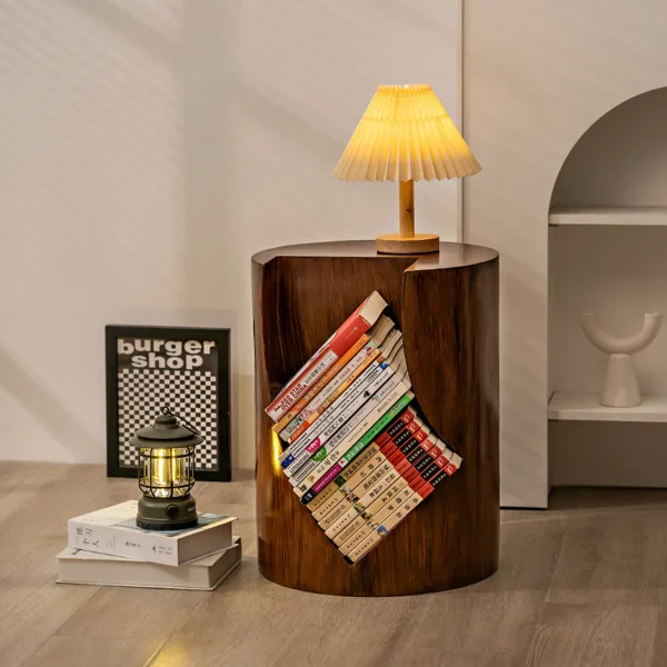 Creative Tree Stump Shaped Stool Side Table with Book Storage