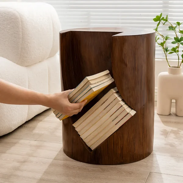 Creative Tree Stump Shaped Stool Side Table with Book Storage