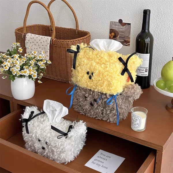 Cute Puppy Plush Tissue Box Creative Paper Towel Storage Holder