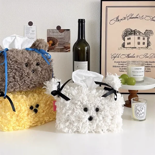 Cute Puppy Plush Tissue Box Creative Paper Towel Storage Holder