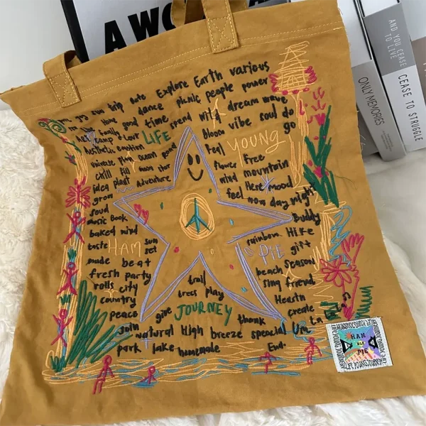 FLCBTS000028-03 Unique Thai Embroidered Canvas Tote Bag Vintage Shoulder Bag