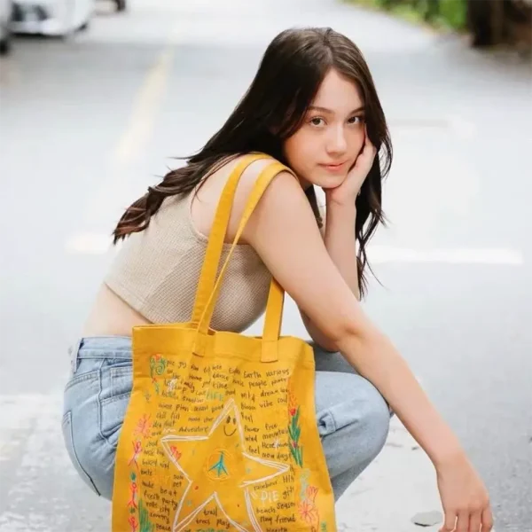 FLCBTS000028-04 Unique Thai Embroidered Canvas Tote Bag Vintage Shoulder Bag