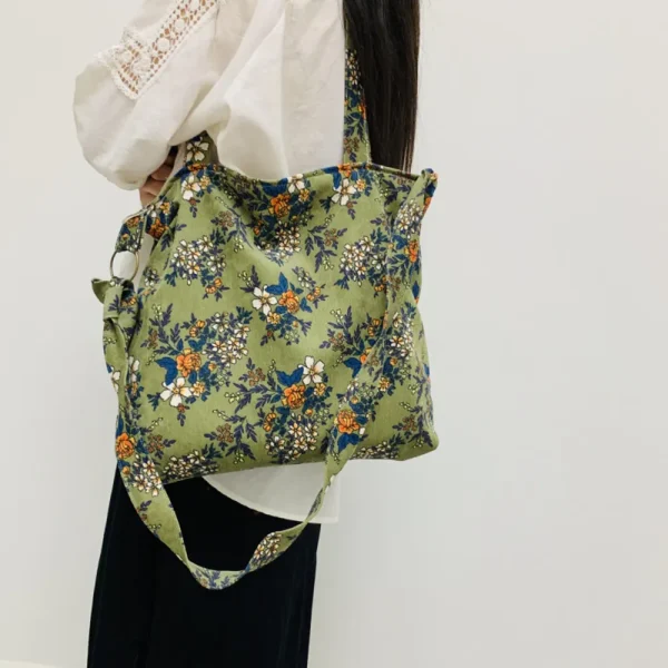 FLCBTSBP0037-0038-03 Vintage Floral Corduroy Tote Bag Fashion Large Shoulder Bag
