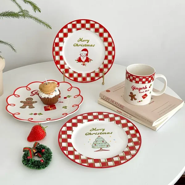 Vintage French Christmas Themed Ceramic Dinner Plate Mug
