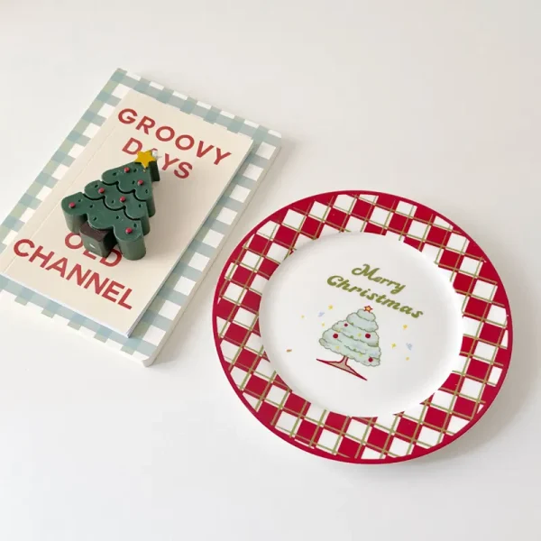 Vintage French Christmas Themed Ceramic Dinner Plate Mug