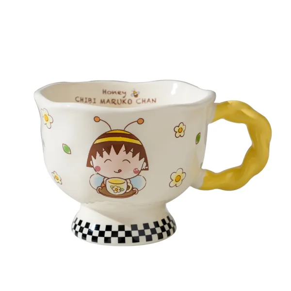 FLCLCPMG0051 Chibi Maruko-chan Ceramic Mug Cute Cartoon Coffee Cup Yellow
