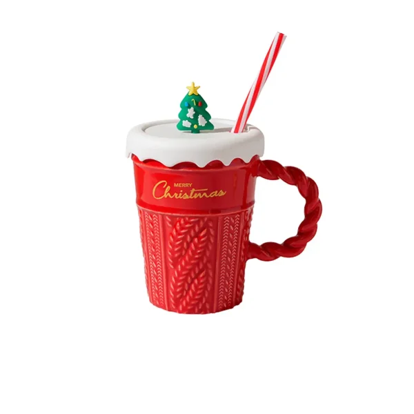FLCLCPMG0052 Creative Christmas Ceramic Mug High-End Vintage Coffee Cup Gift Red