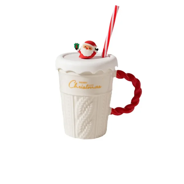 FLCLCPMG0054 Creative Christmas Ceramic Mug High-End Vintage Coffee Cup Gift White