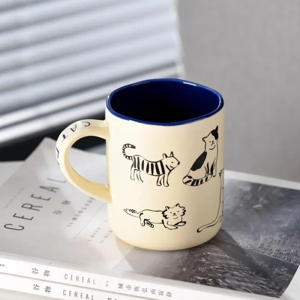 FLCLCPMG0055 Cute Cat and Dog Doodle Mug Creative Handmade Coffee Cup Gift