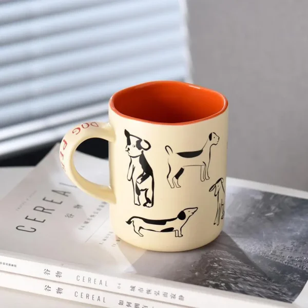 FLCLCPMG0056 Cute Cat and Dog Doodle Mug Creative Handmade Coffee Cup Gift