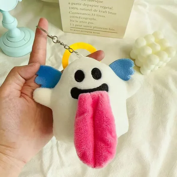 FLCDKC000005 Creative Cute Ghost Plush Keychain with Tongue-Out Design