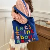FLCBTS000005 Earth-Themed Slogan Canvas Tote Bag Casual Shoulder Bag Dark Blue