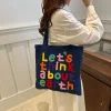FLCBTS000007 Earth-Themed Slogan Canvas Tote Bag Casual Shoulder Bag Navy