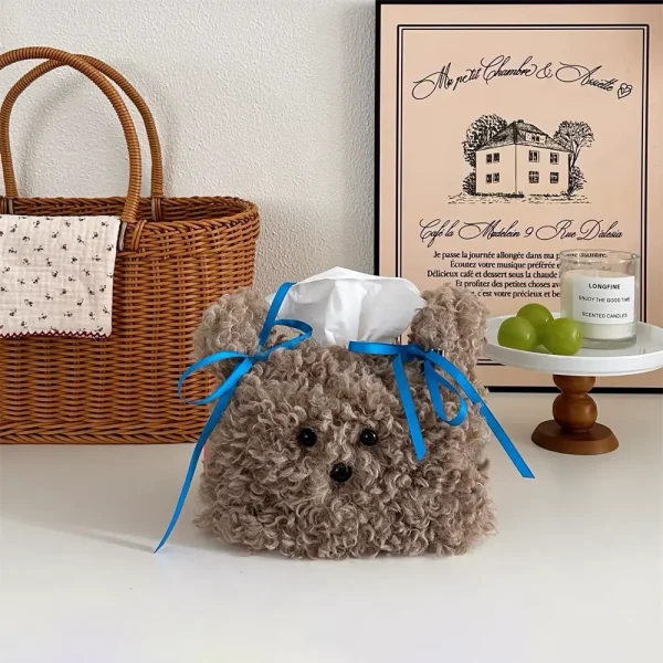Cute Puppy Plush Tissue Box Creative Paper Towel Storage Holder Coffee Brown