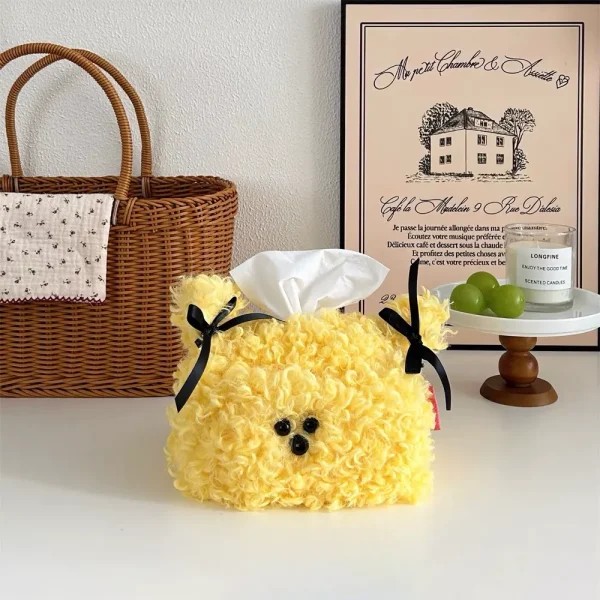 Cute Puppy Plush Tissue Box Creative Paper Towel Storage Holder Yellow