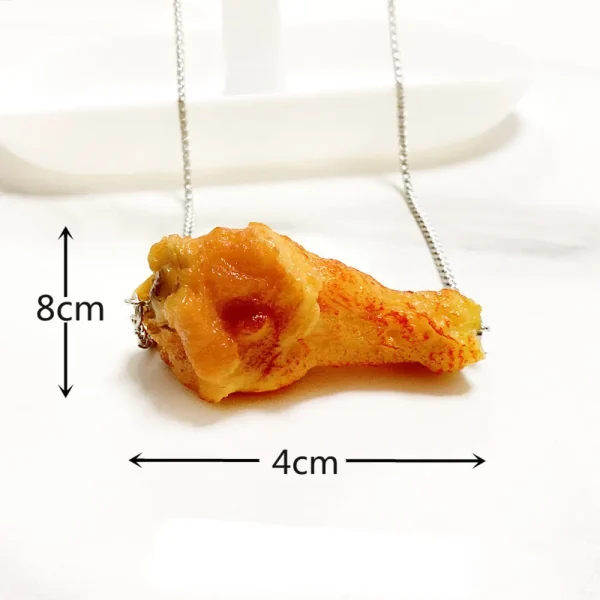 Creative Realistic Fried Chicken Wing Model Keychain Necklace