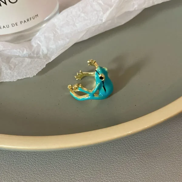 Quirky Frog Ring Unique Design Gift Open Adjustable Ring Blue