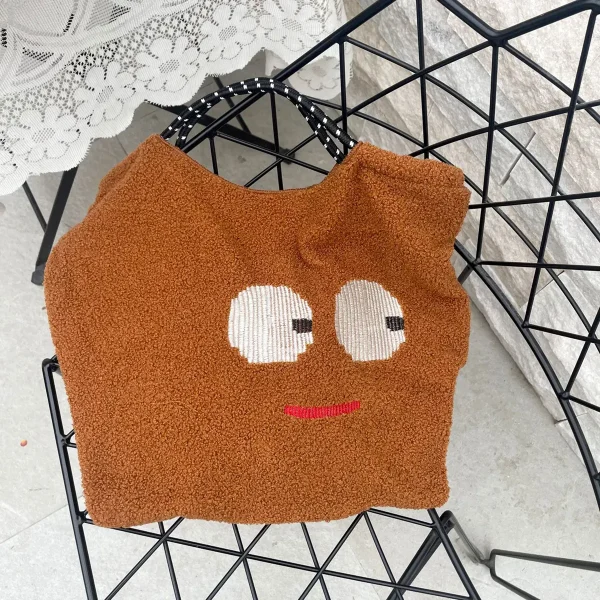 FLCBTS000016 Unique Design Quirky Big-Eyed Sherpa Tote Bag Brown