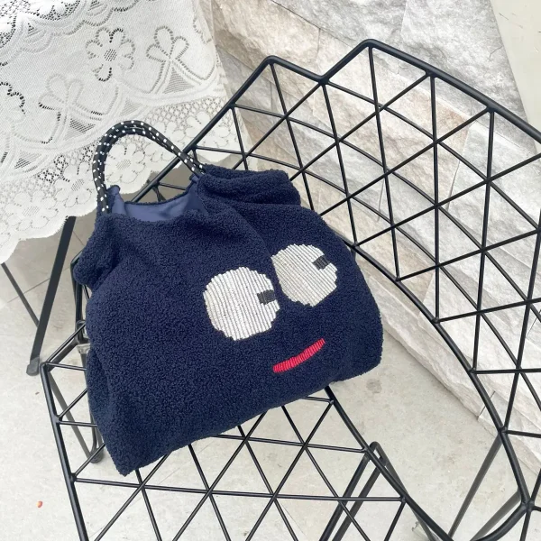 FLCBTS000019 Unique Design Quirky Big-Eyed Sherpa Tote Bag Navy