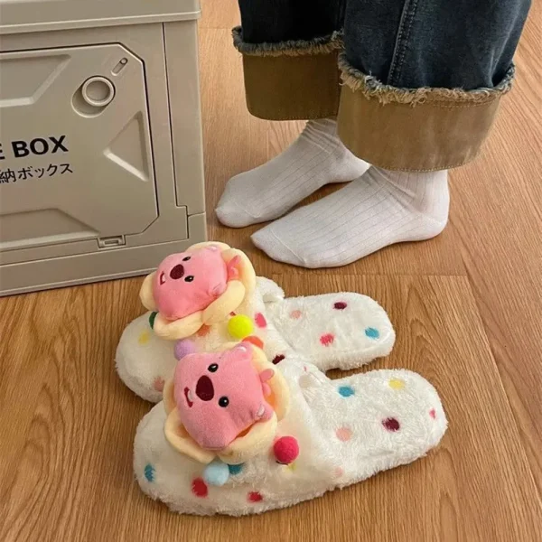 FLCASH000027-0035-03 Cute Loopy Character Colorful Women's Winter Plush Slippers