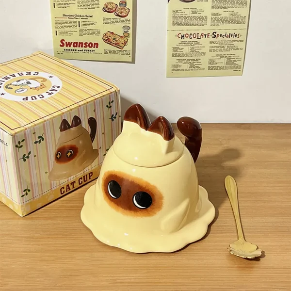 FLCLCPMG0060 Creative Cute Siamese Cat Mug with Lid Coffee Cup