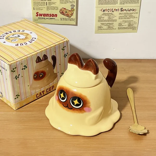 FLCLCPMG0061 Creative Cute Siamese Cat Mug with Lid Coffee Cup