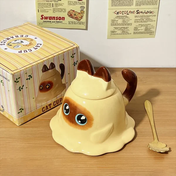 FLCLCPMG0062 Creative Cute Siamese Cat Mug with Lid Coffee Cup