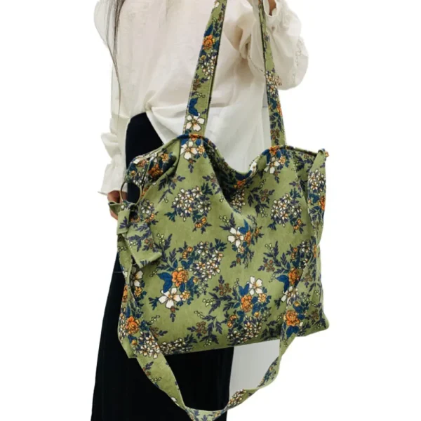 FLCBTSBP0037 Vintage Floral Corduroy Tote Bag Fashion Large Shoulder Bag